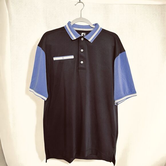 FootJoy Golf Polo Mens Jersey M Black Blue Preppy Embroidered Logo - Picture 1 of 8